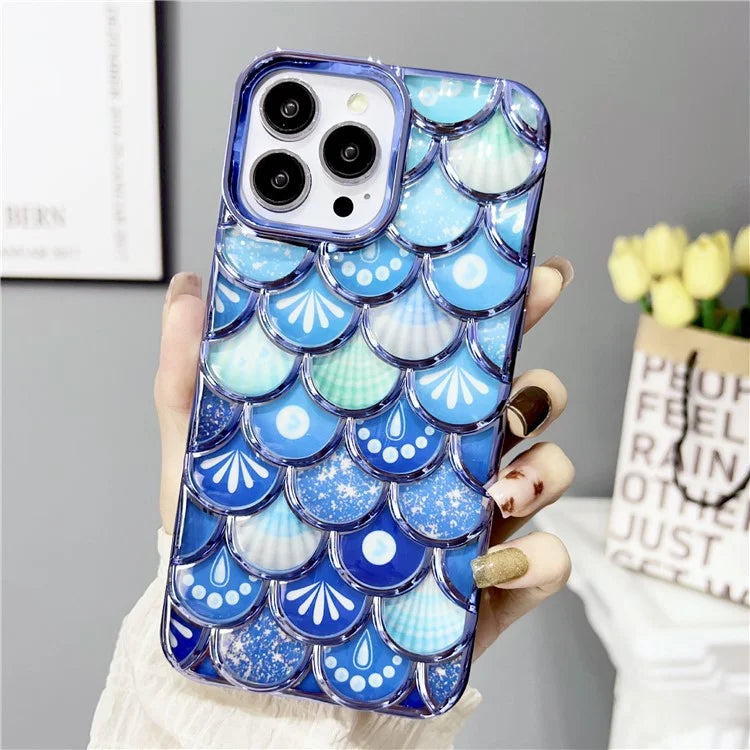 For iPhone 14 Pro TPU Case Electroplated 3D Fish Scale Phone Protective Cover