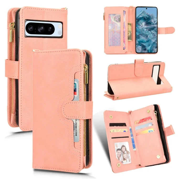 For Google Pixel 8 Pro Case Zipper Pocket Leather Stand Phone Cover