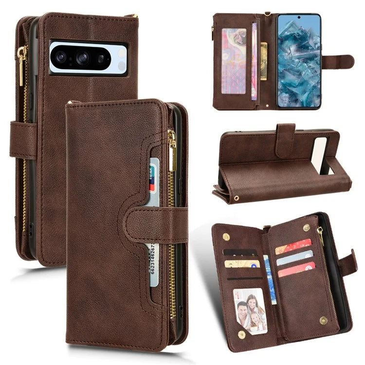 For Google Pixel 8 Pro Case Zipper Pocket Leather Stand Phone Cover
