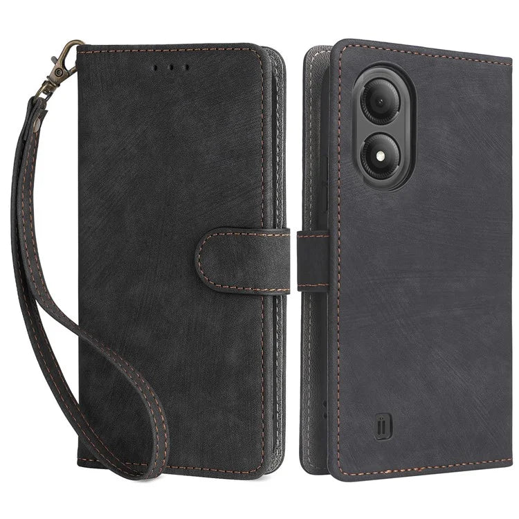 For ZTE Blade A33S Leather Case RFID Blocking Phone Cover with Strap