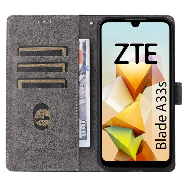 For ZTE Blade A33S Leather Case RFID Blocking Phone Cover with Strap