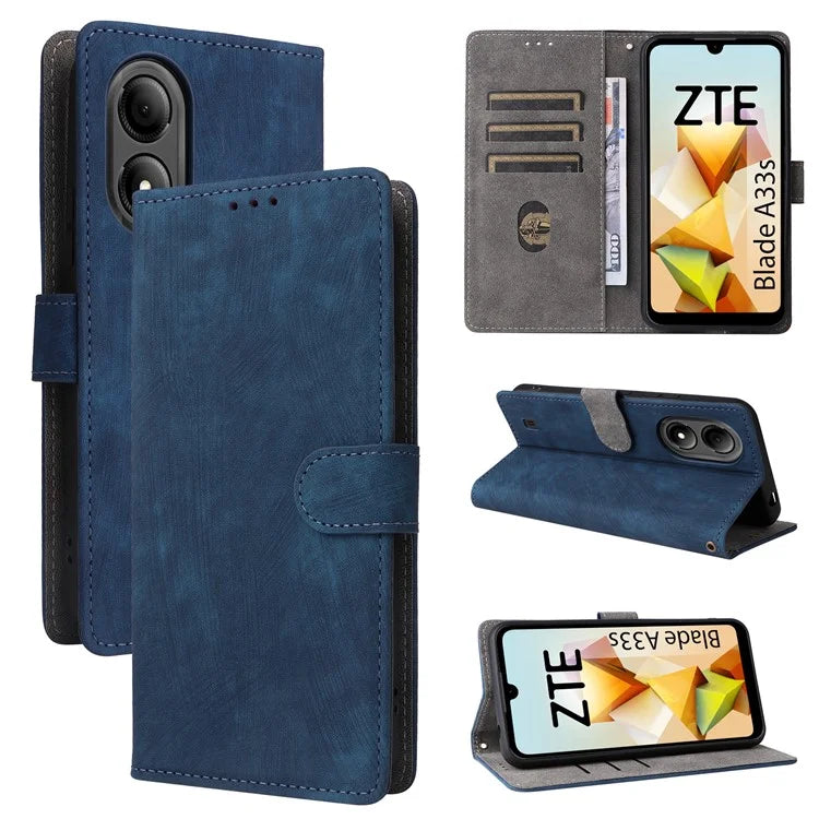 For ZTE Blade A33S Leather Case RFID Blocking Phone Cover with Strap