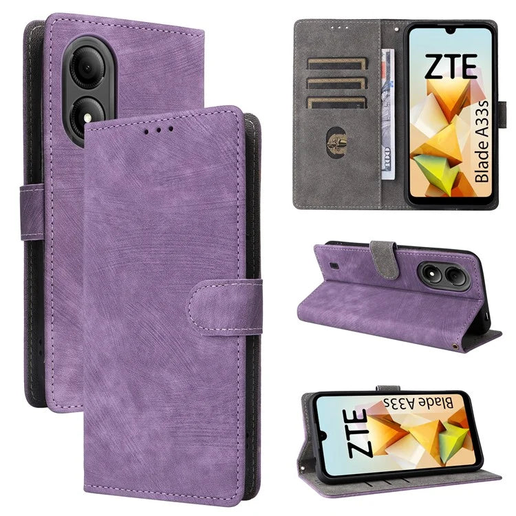For ZTE Blade A33S Leather Case RFID Blocking Phone Cover with Strap