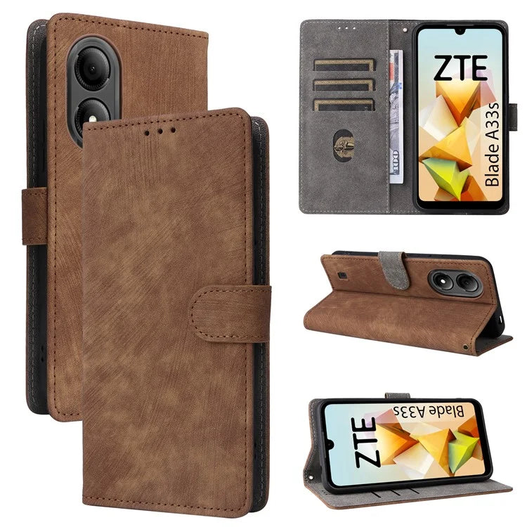 For ZTE Blade A33S Leather Case RFID Blocking Phone Cover with Strap
