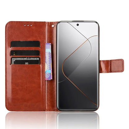 For Xiaomi 14 Pro Case Wallet PU Leather Crazy Horse Texture Phone Cover
