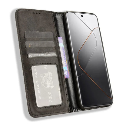 For Xiaomi 14 Pro Case Magnetic Auto Closing Retro Phone Wallet Cover