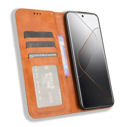 For Xiaomi 14 Pro Case Magnetic Auto Closing Retro Phone Wallet Cover