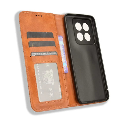 For Xiaomi 14 Pro Case Magnetic Auto Closing Retro Phone Wallet Cover