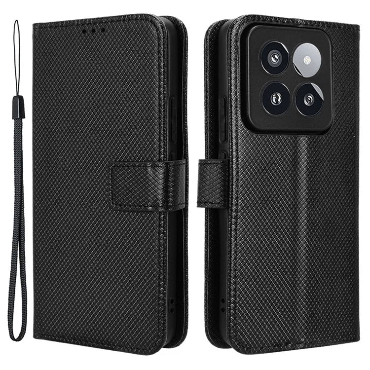 For Xiaomi 14 Pro Case Diamond Texture PU Leather Smartphone Shell Cover Wallet