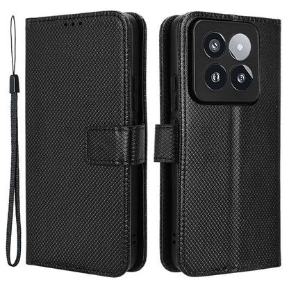 For Xiaomi 14 Pro Case Diamond Texture PU Leather Smartphone Shell Cover Wallet