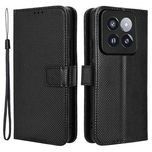 For Xiaomi 14 Pro Case Diamond Texture PU Leather Smartphone Shell Cover Wallet