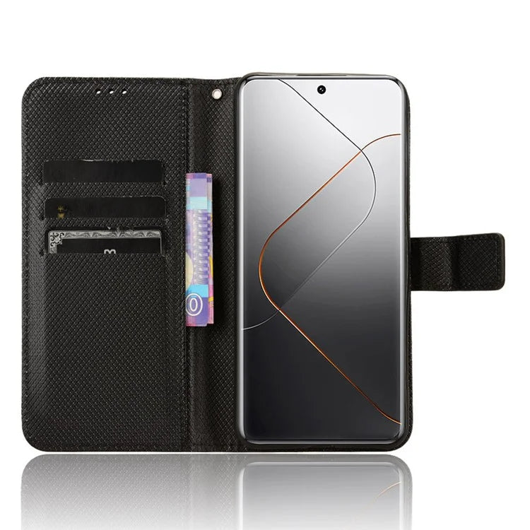 For Xiaomi 14 Pro Case Diamond Texture PU Leather Smartphone Shell Cover Wallet