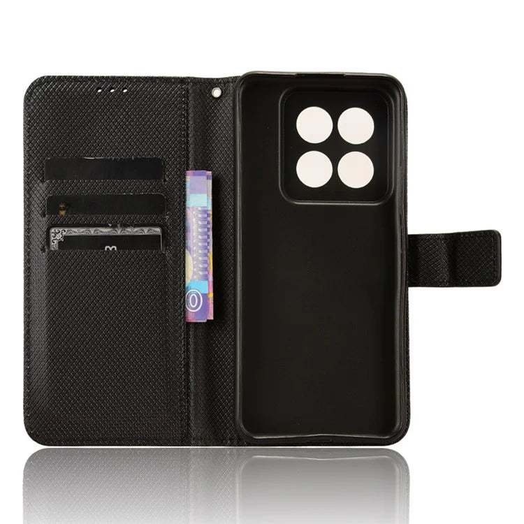 For Xiaomi 14 Pro Case Diamond Texture PU Leather Smartphone Shell Cover Wallet