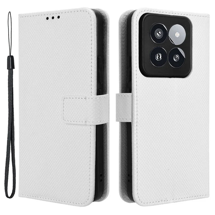 For Xiaomi 14 Pro Case Diamond Texture PU Leather Smartphone Shell Cover Wallet
