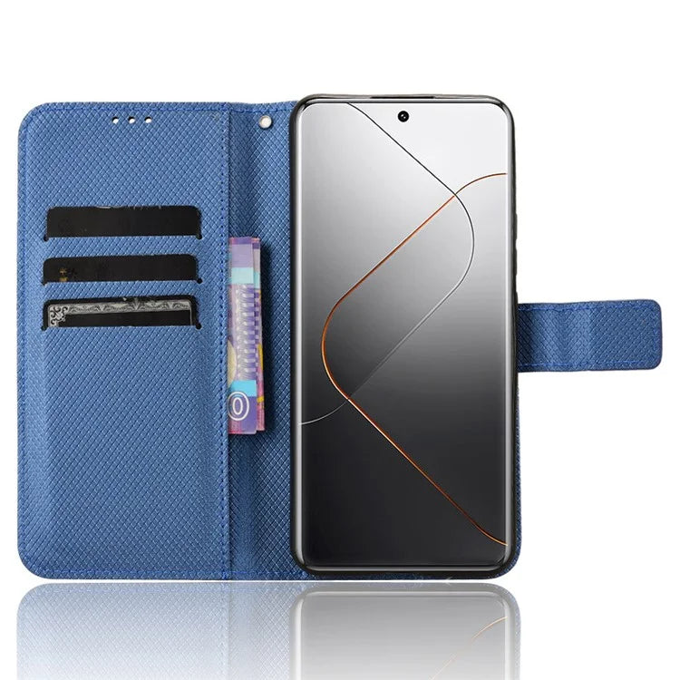 For Xiaomi 14 Pro Case Diamond Texture PU Leather Smartphone Shell Cover Wallet