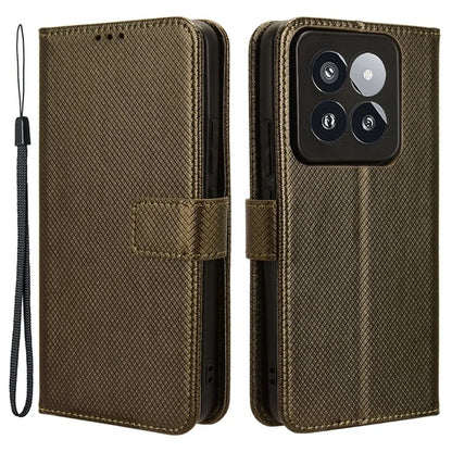 For Xiaomi 14 Pro Case Diamond Texture PU Leather Smartphone Shell Cover Wallet