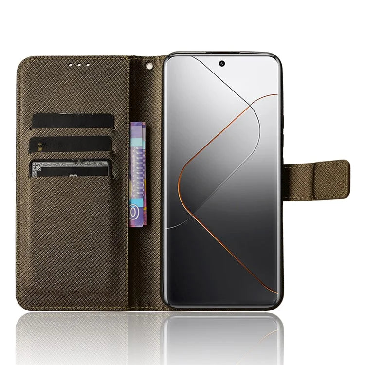 For Xiaomi 14 Pro Case Diamond Texture PU Leather Smartphone Shell Cover Wallet