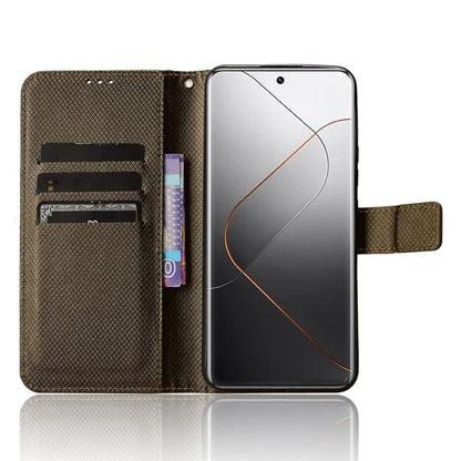 For Xiaomi 14 Pro Case Diamond Texture PU Leather Smartphone Shell Cover Wallet