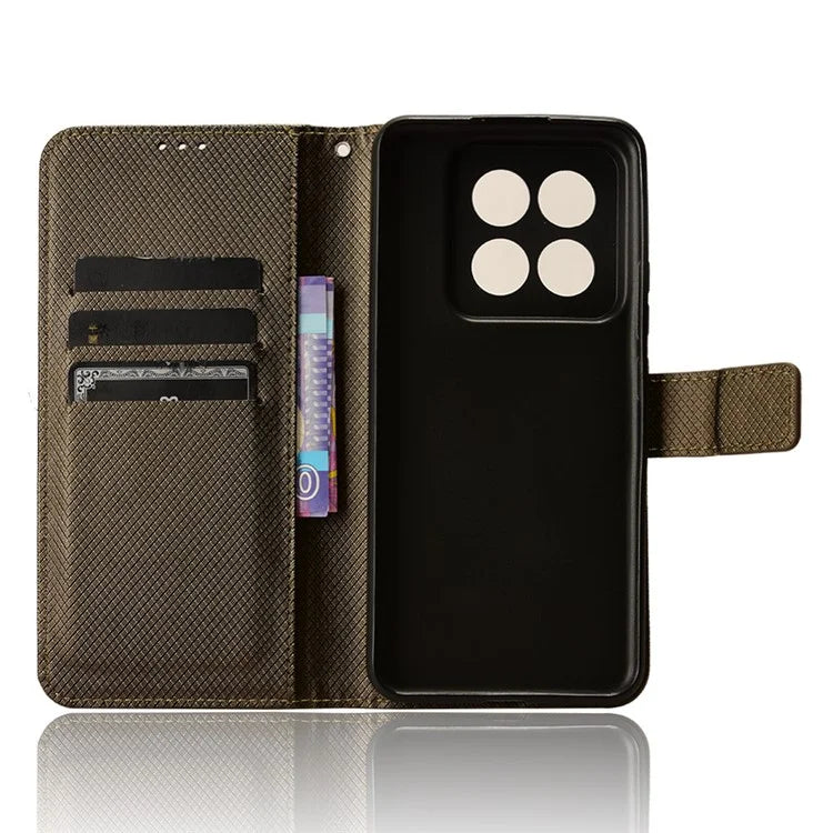 For Xiaomi 14 Pro Case Diamond Texture PU Leather Smartphone Shell Cover Wallet