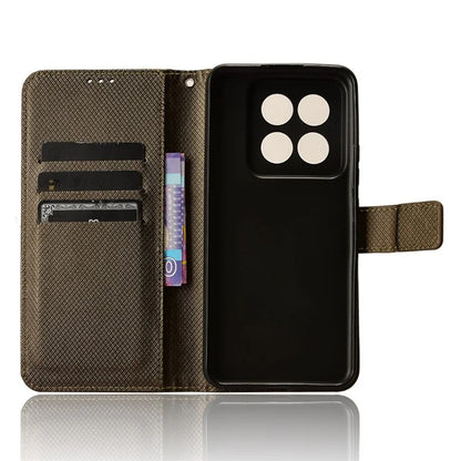 For Xiaomi 14 Pro Case Diamond Texture PU Leather Smartphone Shell Cover Wallet