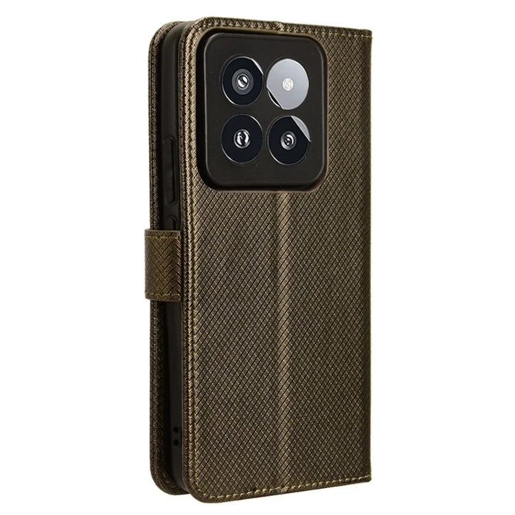 For Xiaomi 14 Pro Case Diamond Texture PU Leather Smartphone Shell Cover Wallet