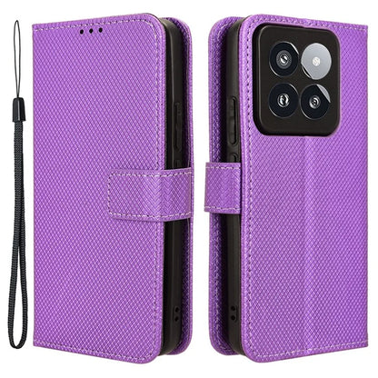 For Xiaomi 14 Pro Case Diamond Texture PU Leather Smartphone Shell Cover Wallet
