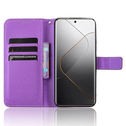 For Xiaomi 14 Pro Case Diamond Texture PU Leather Smartphone Shell Cover Wallet