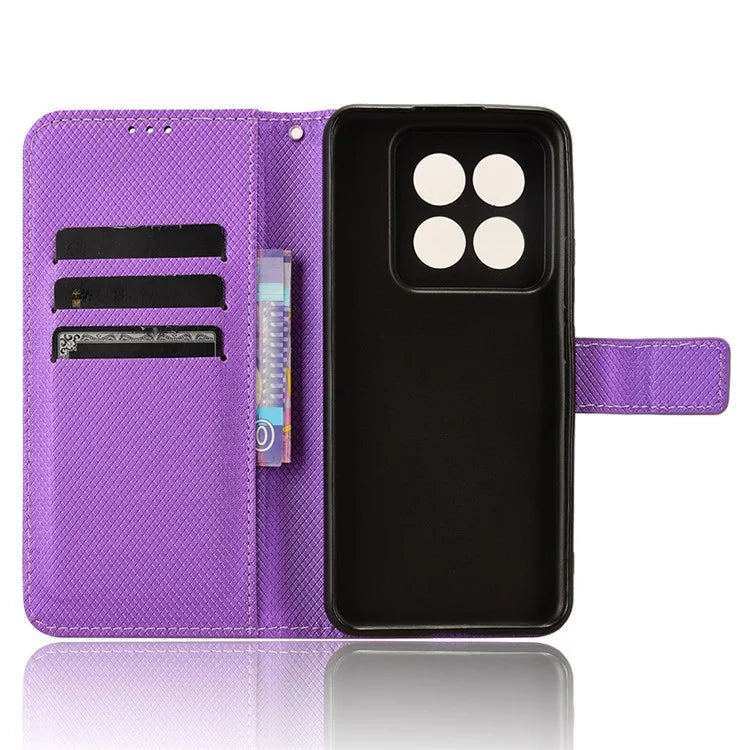 For Xiaomi 14 Pro Case Diamond Texture PU Leather Smartphone Shell Cover Wallet