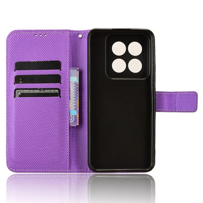 For Xiaomi 14 Pro Case Diamond Texture PU Leather Smartphone Shell Cover Wallet
