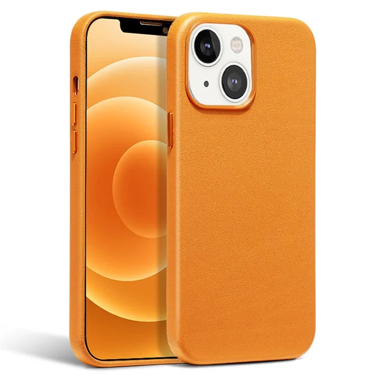 For iPhone 15 Magnetic Case Genuine Cow Leather + PC Cover Compatible with MagSafe