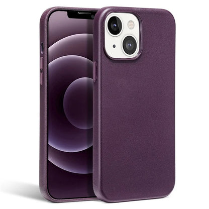 For iPhone 15 Magnetic Case Genuine Cow Leather + PC Cover Compatible with MagSafe