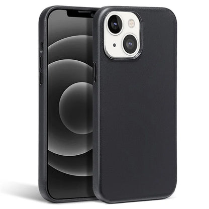 For iPhone 15 Magnetic Case Genuine Cow Leather + PC Cover Compatible with MagSafe