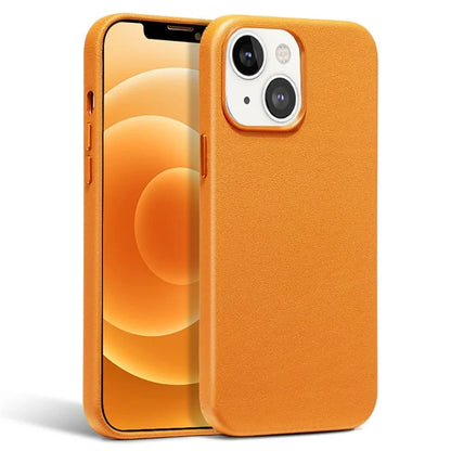 For iPhone 14 Case Compatible with MagSafe Genuine Cow Leather Coated PC Cover