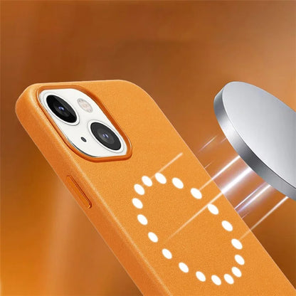 For iPhone 14 Case Compatible with MagSafe Genuine Cow Leather Coated PC Cover