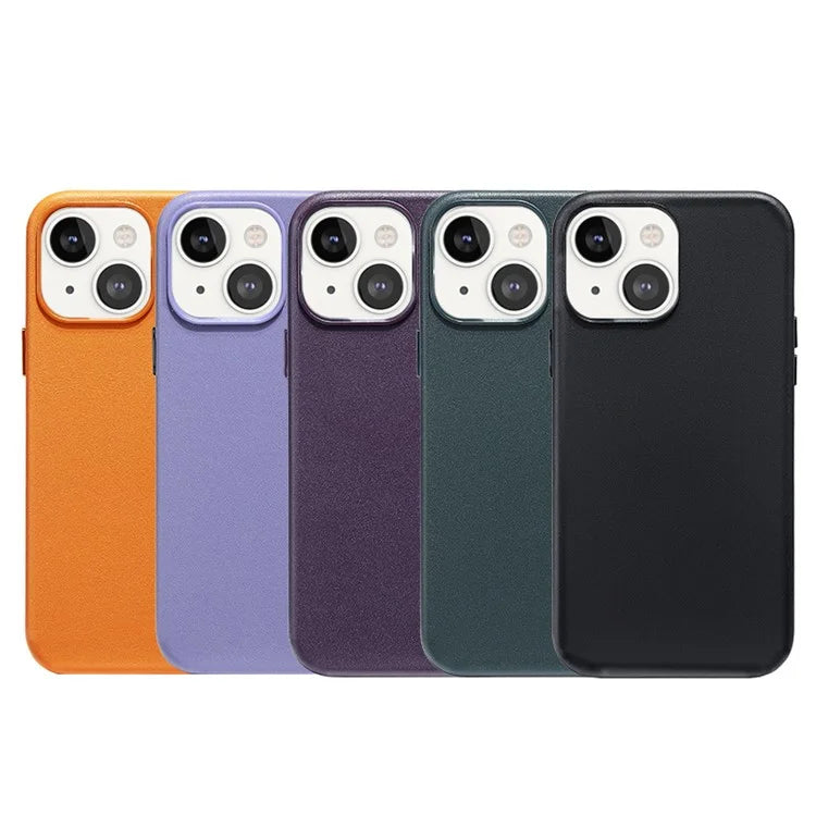 For iPhone 14 Case Compatible with MagSafe Genuine Cow Leather Coated PC Cover