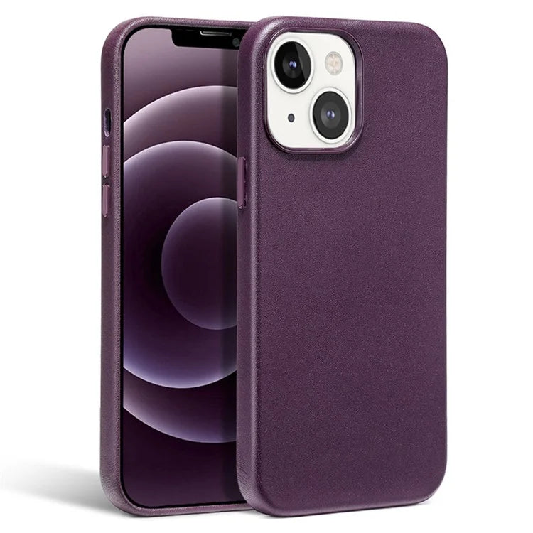 For iPhone 14 Case Compatible with MagSafe Genuine Cow Leather Coated PC Cover