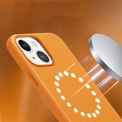 For iPhone 14 Case Compatible with MagSafe Genuine Cow Leather Coated PC Cover