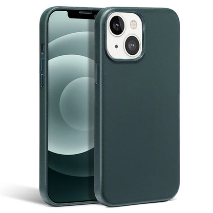 For iPhone 14 Case Compatible with MagSafe Genuine Cow Leather Coated PC Cover