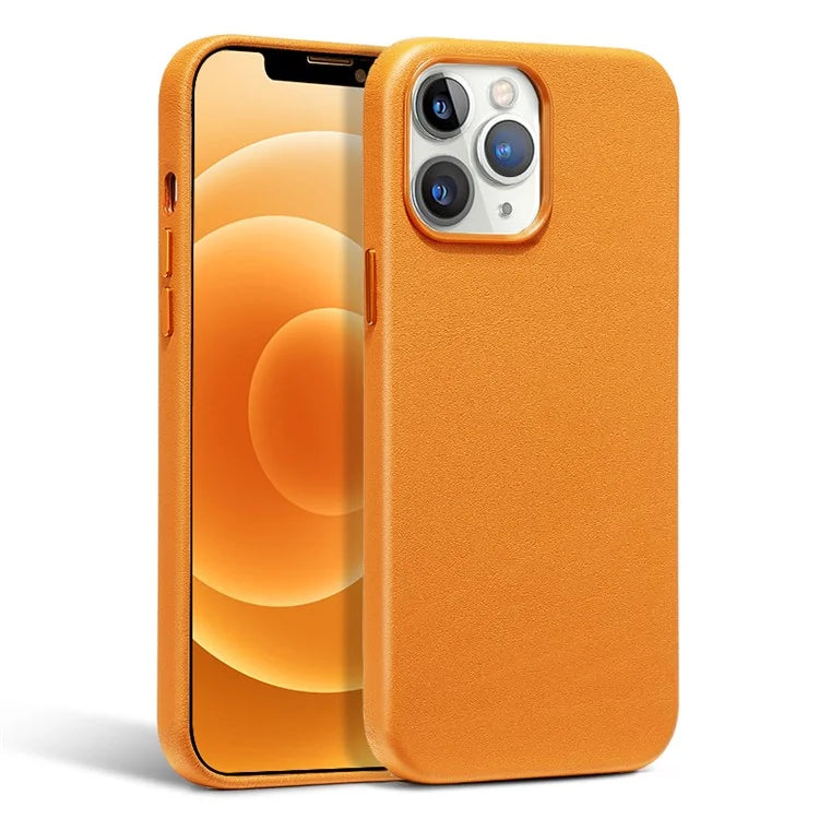For iPhone 14 Pro Max Case Genuine Cow Leather Coated PC Cover Compatible with MagSafe