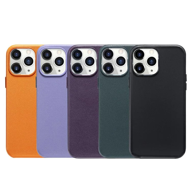 For iPhone 14 Pro Max Case Genuine Cow Leather Coated PC Cover Compatible with MagSafe