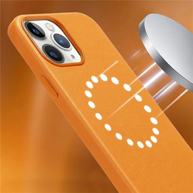 For iPhone 14 Pro Max Case Genuine Cow Leather Coated PC Cover Compatible with MagSafe