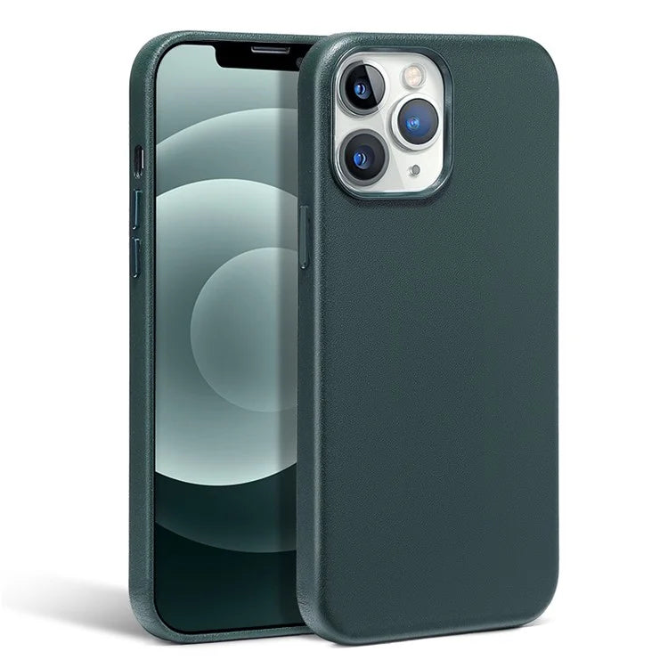 For iPhone 14 Pro Max Case Genuine Cow Leather Coated PC Cover Compatible with MagSafe