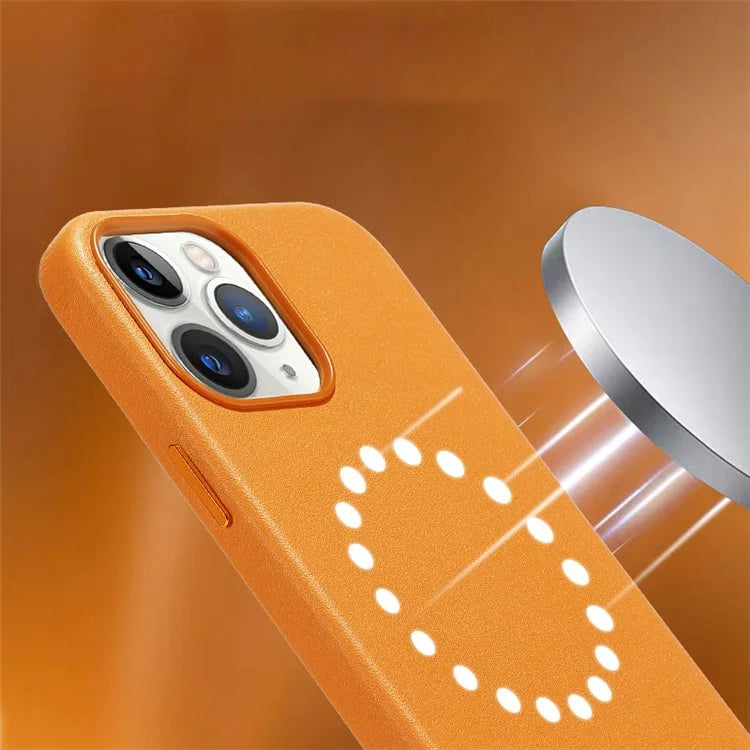 For iPhone 14 Pro Max Case Genuine Cow Leather Coated PC Cover Compatible with MagSafe