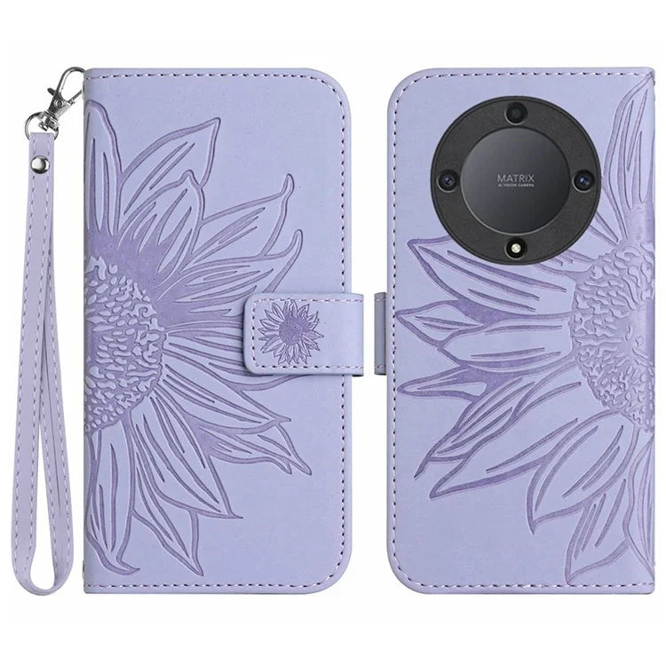 HT04 For Honor X9b 5G / Magic6 Lite 5G Case PU Leather Wallet Phone Cover with Wrist Strap