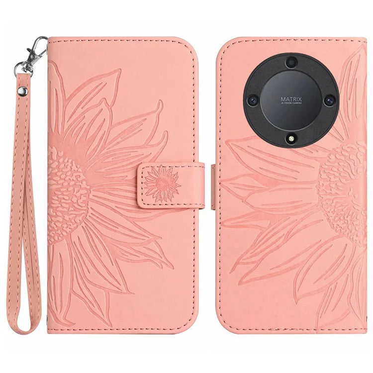 HT04 For Honor X9b 5G / Magic6 Lite 5G Case PU Leather Wallet Phone Cover with Wrist Strap