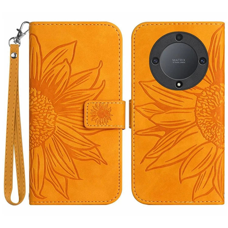 HT04 For Honor X9b 5G / Magic6 Lite 5G Case PU Leather Wallet Phone Cover with Wrist Strap