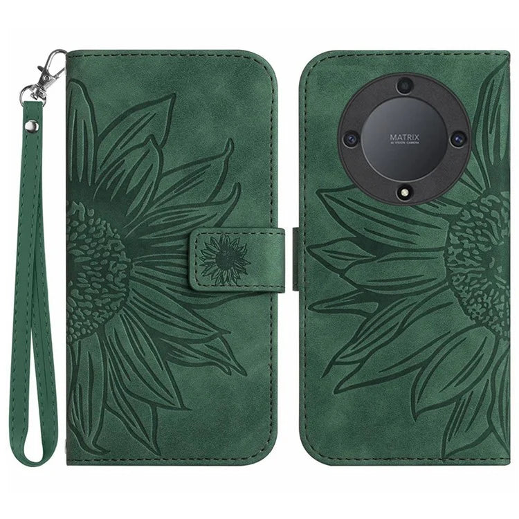HT04 For Honor X9b 5G / Magic6 Lite 5G Case PU Leather Wallet Phone Cover with Wrist Strap