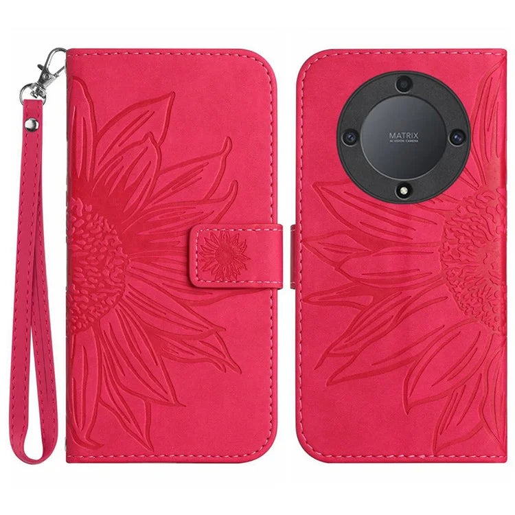 HT04 For Honor X9b 5G / Magic6 Lite 5G Case PU Leather Wallet Phone Cover with Wrist Strap