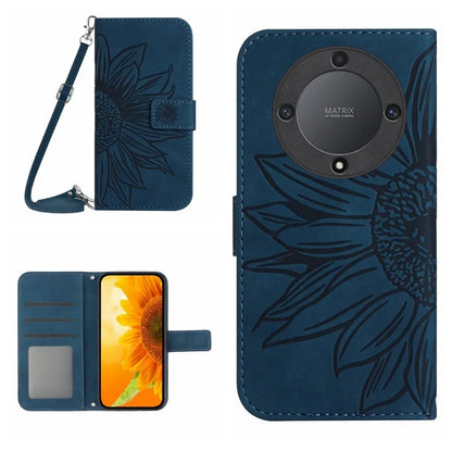 HT04 For Honor X9b 5G / Magic6 Lite 5G Case Imprinted Leather Anti-scratch Phone Cover with Shoulder Strap
