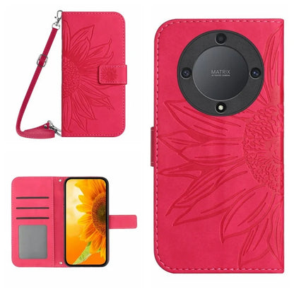HT04 For Honor X9b 5G / Magic6 Lite 5G Case Imprinted Leather Anti-scratch Phone Cover with Shoulder Strap